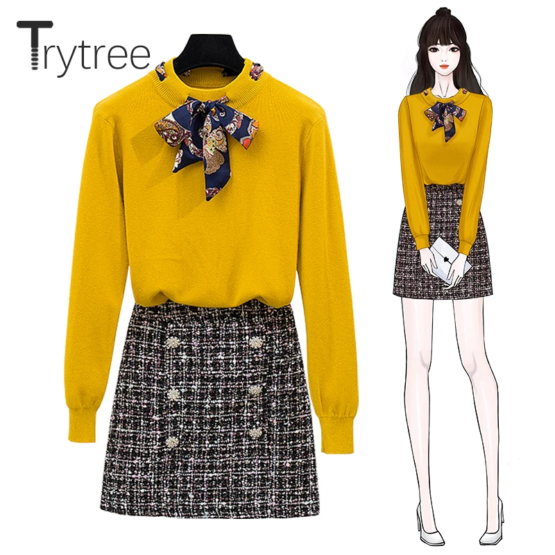 Trytree осень зима комплект из двух предметов Повседневные пуловеры с бантом