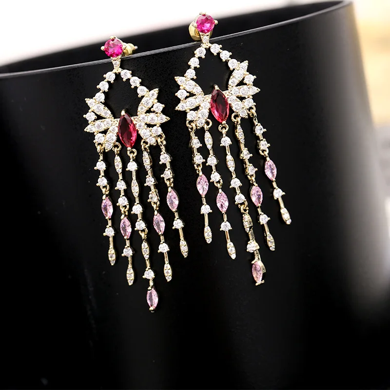 

Bohemian Butterfly Earrings Women Pav Colorful Crystal Tassel Earrings Exquisite Fashion Wedding Party Jewelry Friendship Gift