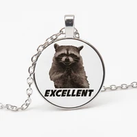 new fashion raccoon crystal pendant necklace jewelry animal glass photo cabochon necklace gift men women decorative souvenir