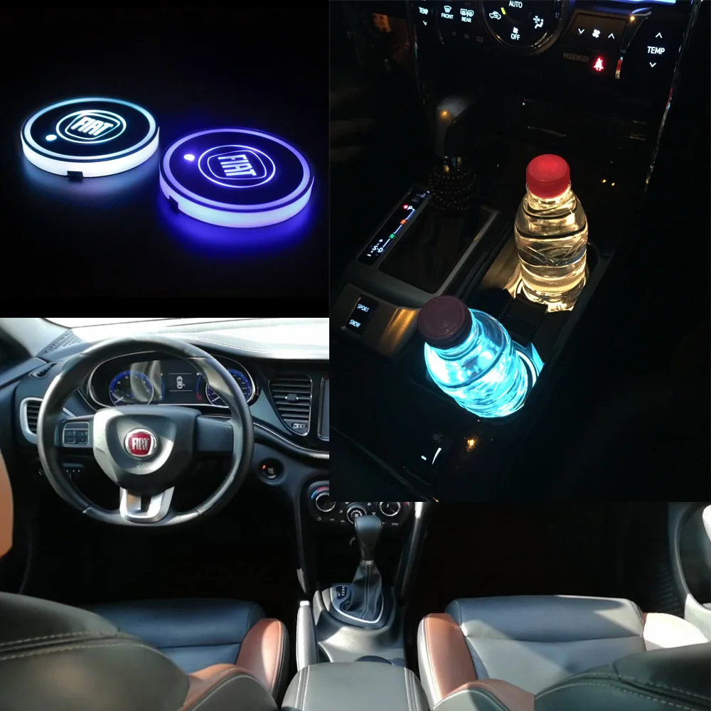 

USB Rechargeable LED Cup Holder Light RGB Fiat Interior Decoration Lamp Blue Red