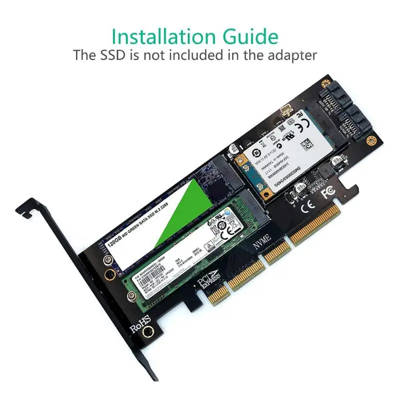 Переходник 3 в 1 mSATA M.2 PCIE NVMe SSD на PCI-E 0 4X SATA карта адаптера для M2 AHCI конвертер