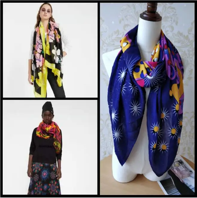 

2022 Spanish Tooth Desigual ladies' fashion scarf spring and autumn embroidery, lace flower decoration scarf EE