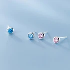 Серьги из стерлингового серебра 925 пробы, маленькие, крошечные, простые, красочные, с одиночным цирконием, серьги 5 мм x 5 мм, ювелирные изделия для девочек, женщин и дочери