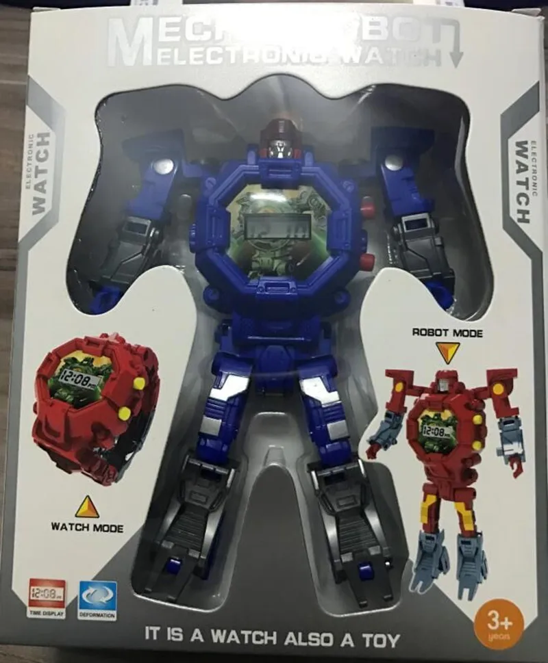 Робот трансформация наручные часы игрушка меха Электронные детские спортивные