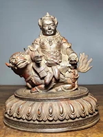 8tibet buddhism temple old bronze cinnabars treasure heavenly king huang caishen buddha statue sitting lion statue