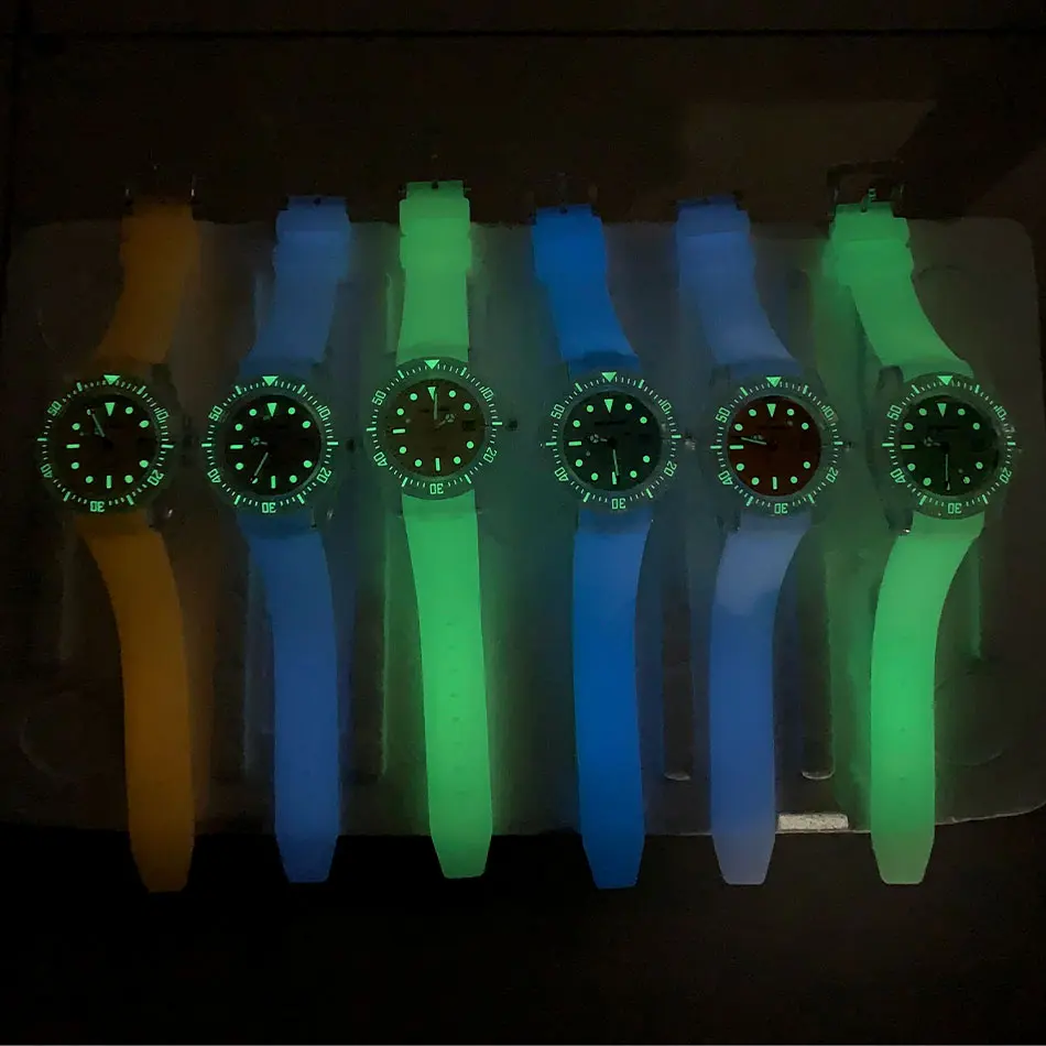 40mm Watch Quartz Movement Acrylic Case Japanese Silicone Strap 2115 Green Luminous Dial Multiple Color Options | Наручные часы