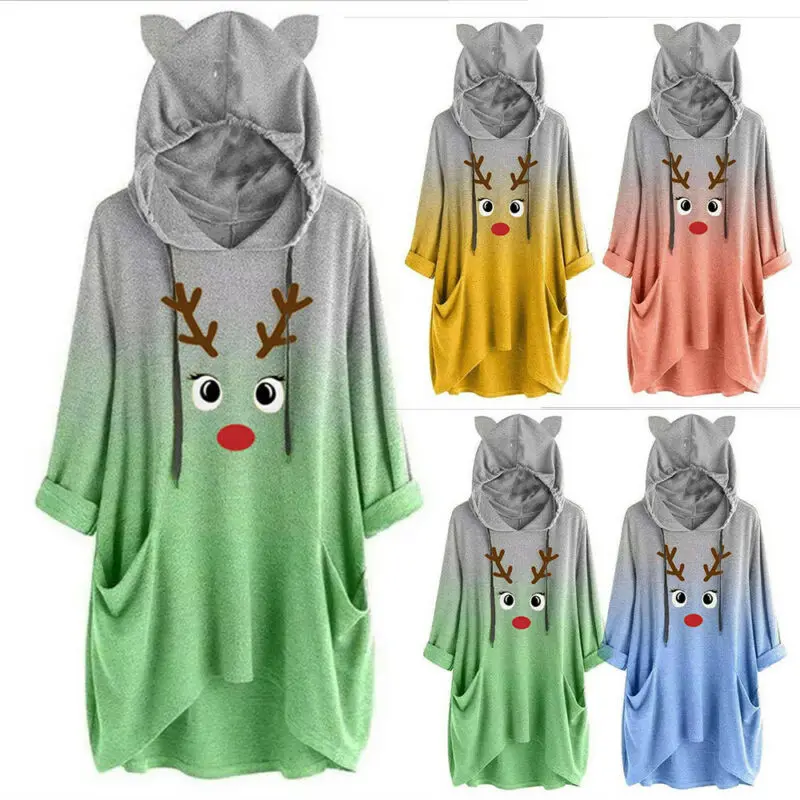 

Женская одежда, Рождественская Толстовка, свитшоты, худи, рубашки с принтом лося, Рождественские Длинные Топы, повседневные свободные топы, ...