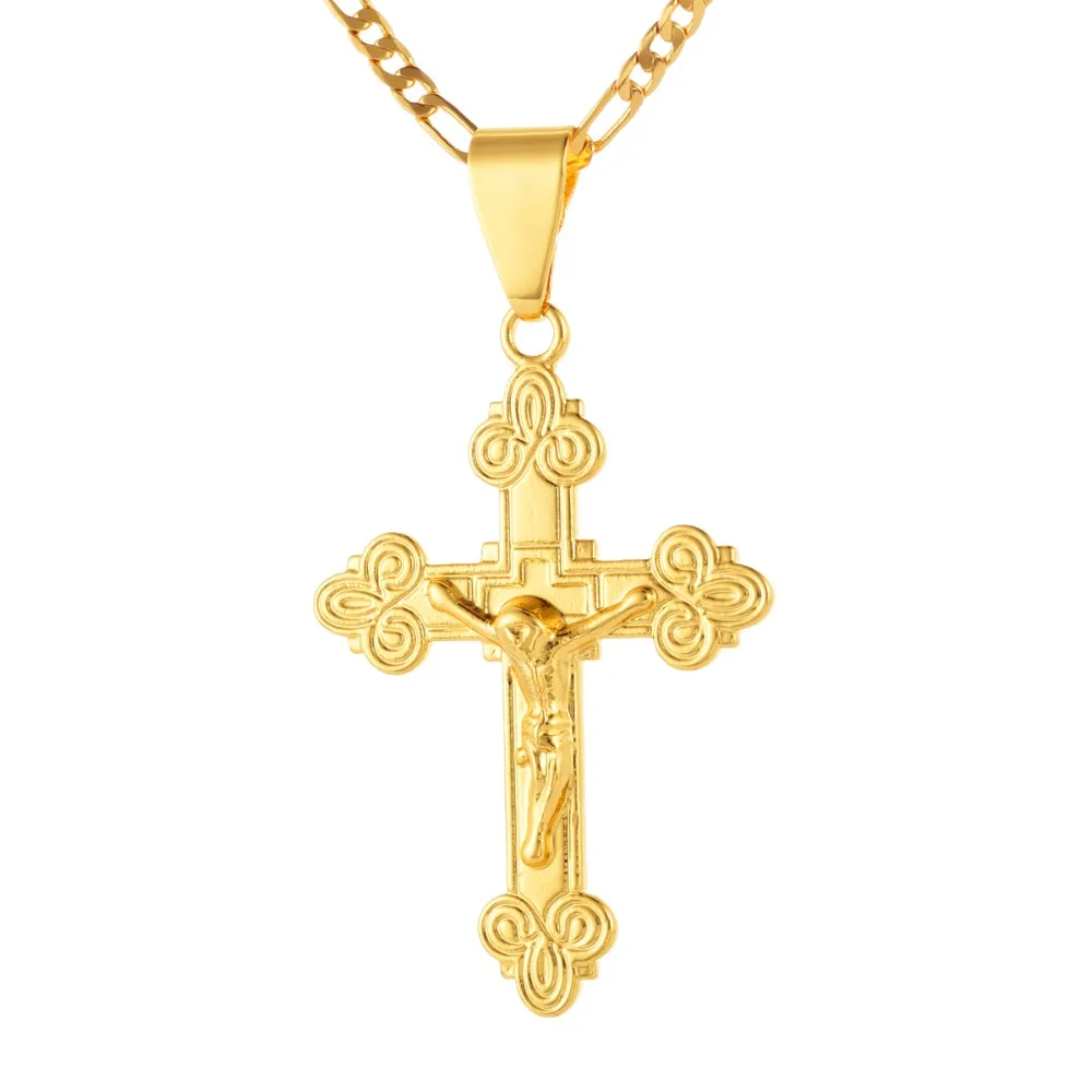 Цвет желтого золота Иисус Распятие Крест ожерелье с кулоном для мужчин и
