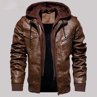 casual motorcycle pu jacket mens winter autumn fashion leather jackets male slim removable hooded warm outwear fleece clothing