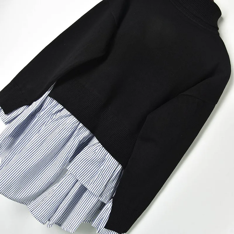 Женский трикотажный свитер с оборками Fuax черная рубашка в полоску высоким