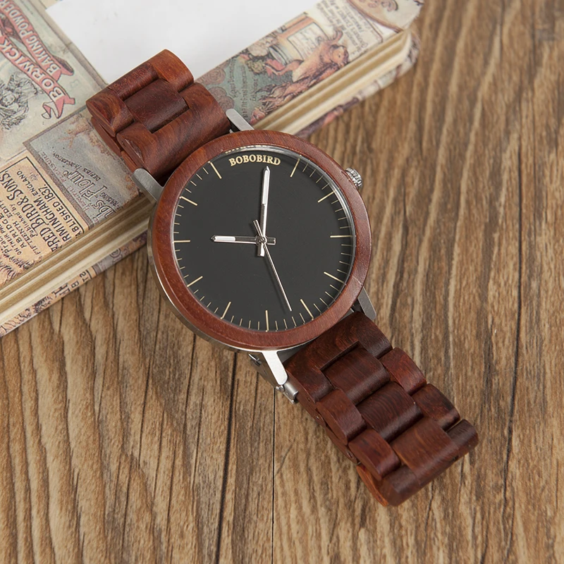 

BOBO BIRD M16 Red Sandalwood Analog Watch With Wood Vintage Watch And Strap For Men Can Customized As Gift