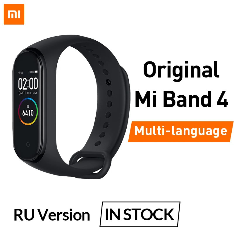 RU Version Xiaomi Mi смарт-браслет 4, 3 цвета, AMOLED экран, пульсометр, фитнес, Bluetooth 5,0, спортивный, 50 атм, водонепроницаемый, смарт-браслет - Цвет: RU Version