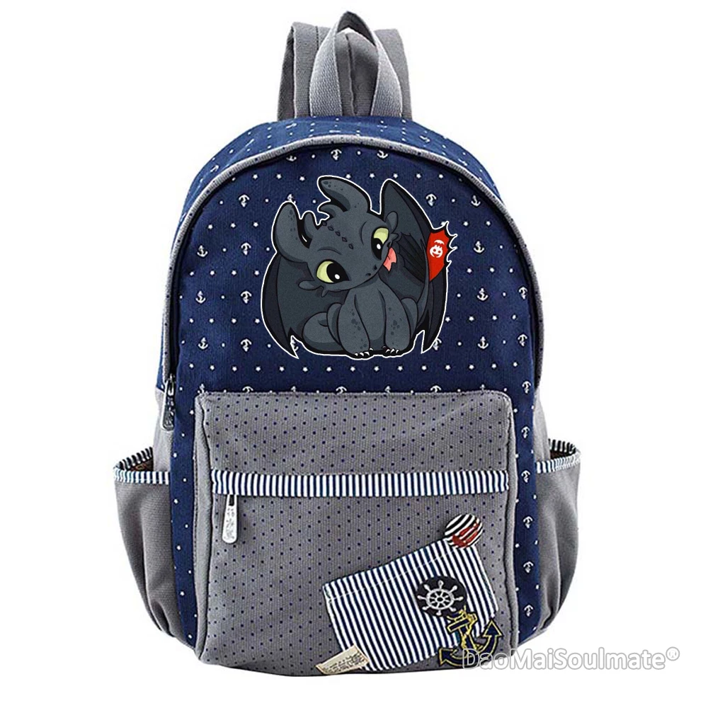 Dark Blue 2 Как приручить дракона мультфильм рюкзак для девочки Цветочный прекрасный холст сумка рюкзаки для студентов девочек рюкзаки школьные сумки - Цвет: Dark Blue 2