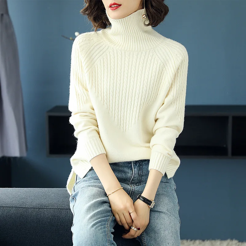 

Autumn and Winter Women's High-neck Bottoming Shirt Solid Color Lazy Sweater Pullover Loose Long Sleeves Cropped Sweater