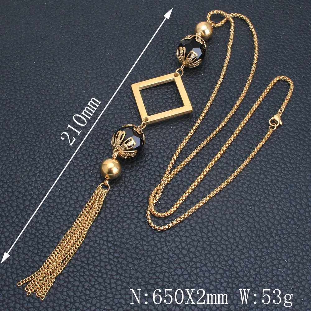 Длинный очаровательный свитер золотого цвета из нержавеющей стали ювелирное