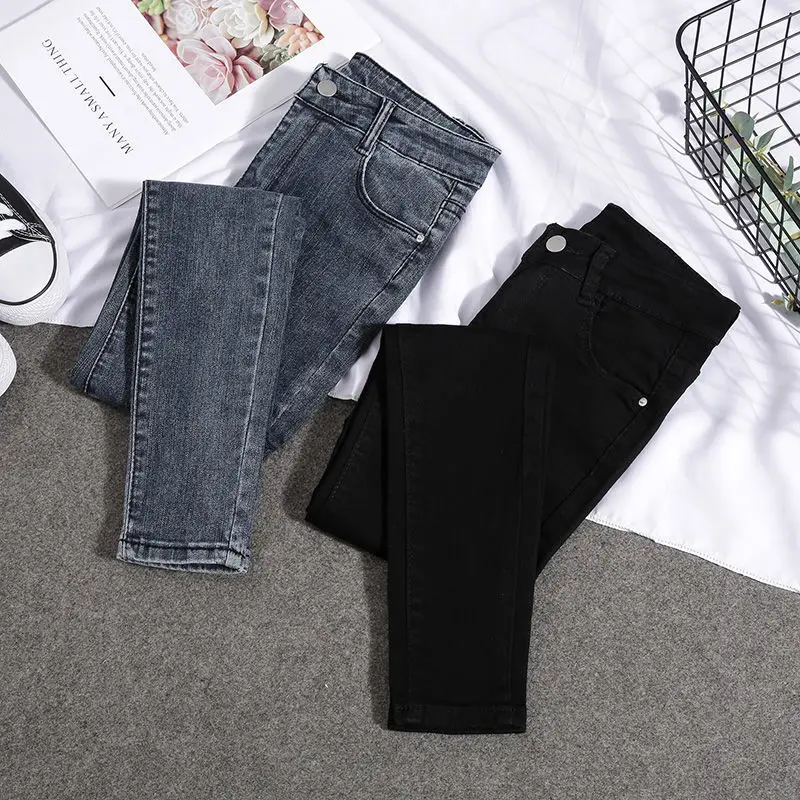 

Woman Jeans Pants Autumn Winter High Waist Tight Tappered Pants