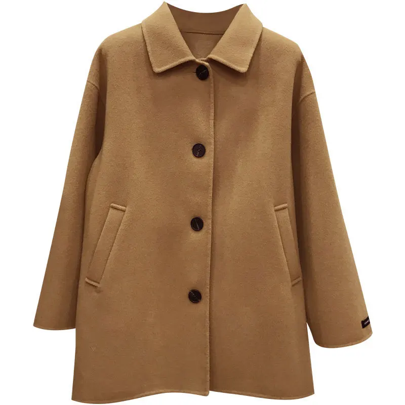 

Winter Warm Wool Coat Women Elegant Long Turn Down Collar Outwear Jacket Female Korea Fahion Black Cltothing 2020 New Autumn