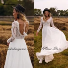 Lakshmigown винтажное кружевное свадебное платье с открытой спиной с длинным рукавом в стиле бохо 2021 платье свадебное платье с V-образным вырезом