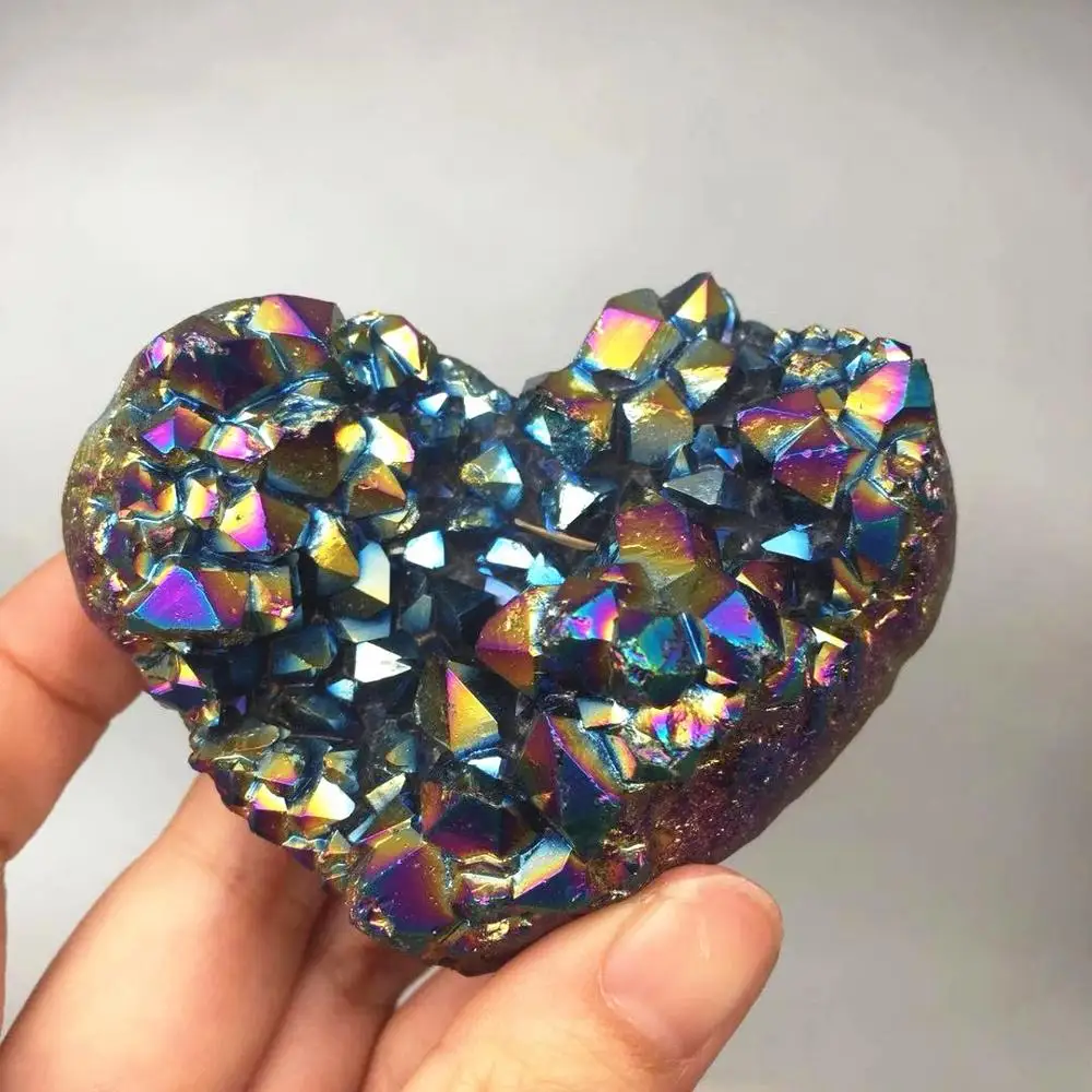 Natural Amethyst Geode Heart Shaped Stone Healing Crystals Stones Titanium Rainbow Aura Amethyst Cluster Angel Aura Quartz