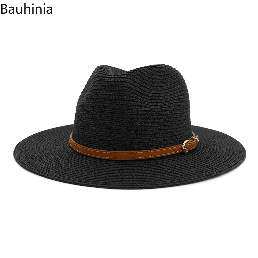 

Bauhinia New Solid Color Sun Straw Hats Casual Summer Breathable WideBrim Visor Hat Vacation Panama Beach Straw Jazz Hats