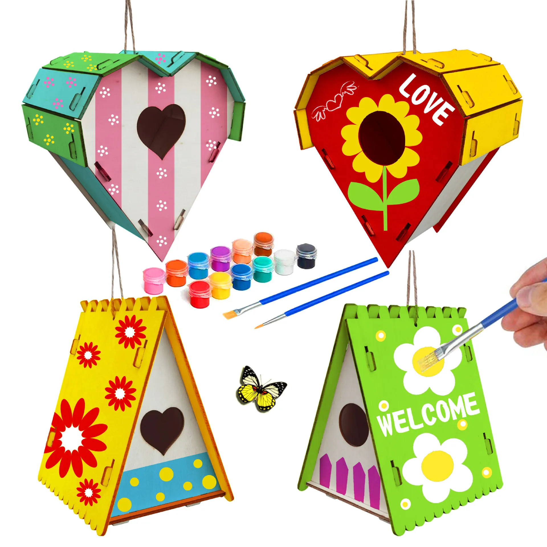 

Children handmade wooden bird's nest home decoration painted tent heart-shaped bird's nest outdoor pendants birthday gifts