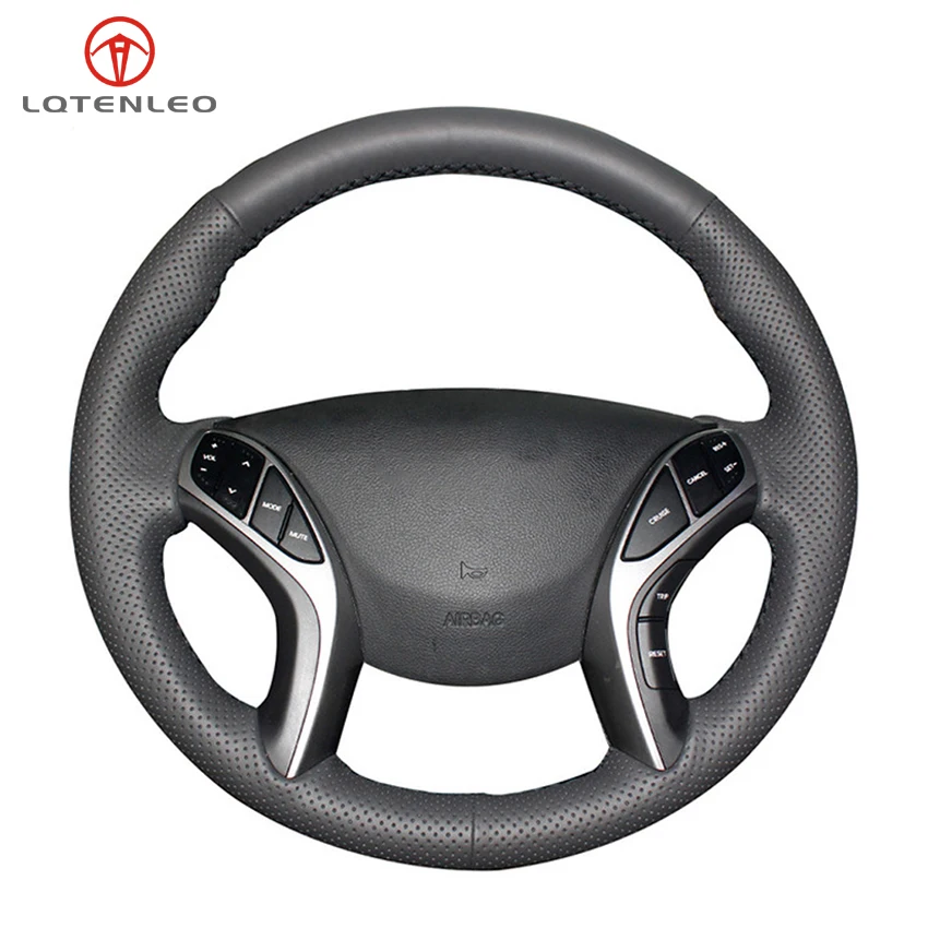 

LQTENLEO Black Artificial Leather Car Steering Wheel Cover For Hyundai i30 2012-2017 Elantra 2011-2016 Elantra GT 2013-2017