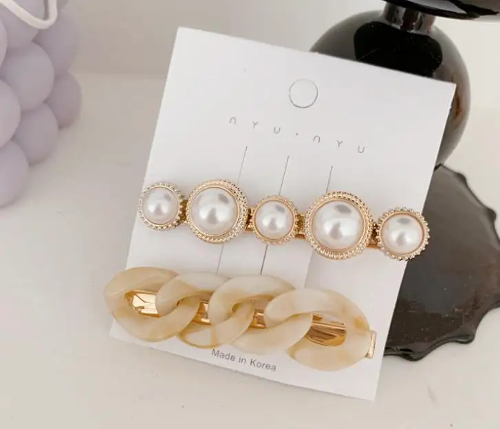 

Ultra-fashioned ins wind chain pearl hairpin combination Wild hair card side clip net red bangs clip female Korean hair accessor