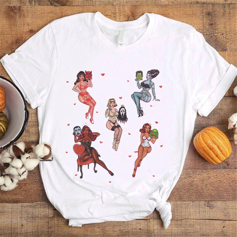 

Модная женская забавная футболка с рисунком Счастливого Хэллоуина на осень Топ с мультяшным рисунком на День Благодарения женская футболк...