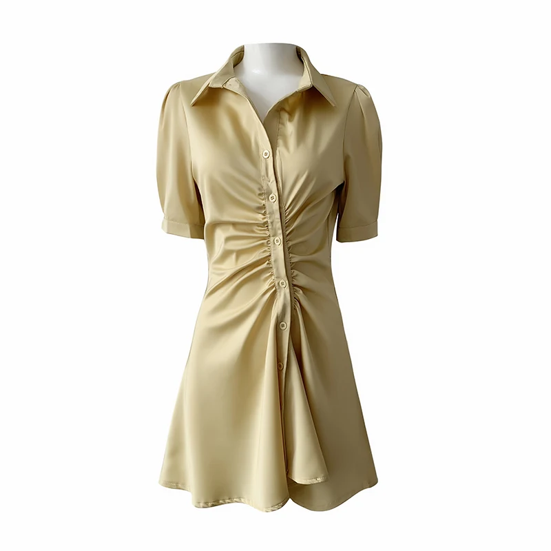 

Women Chic Button-up Draped Midi Shirt Dress 2021 Summer Vintage Short Sleeve Office lady Dresses Female Party Dress Vestidos