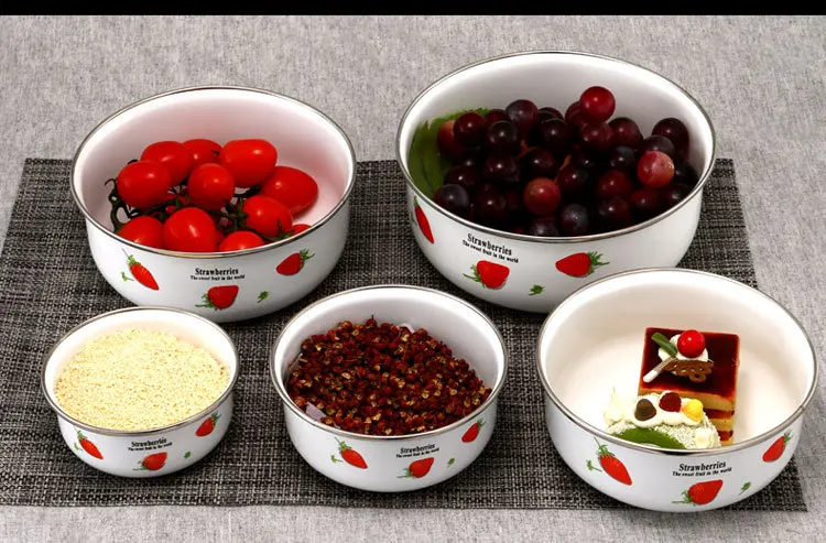 

Enamel ice bowl fresh bowl 5 five sets of food storage storage sealed box vegetable and fruit storage box 10-18cm gift