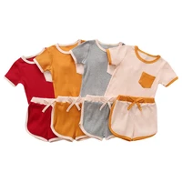kids summer clothing set 2021 new fashion geometry patchwork short sleeve tops pants 2 pcs suit outfits baby clothes