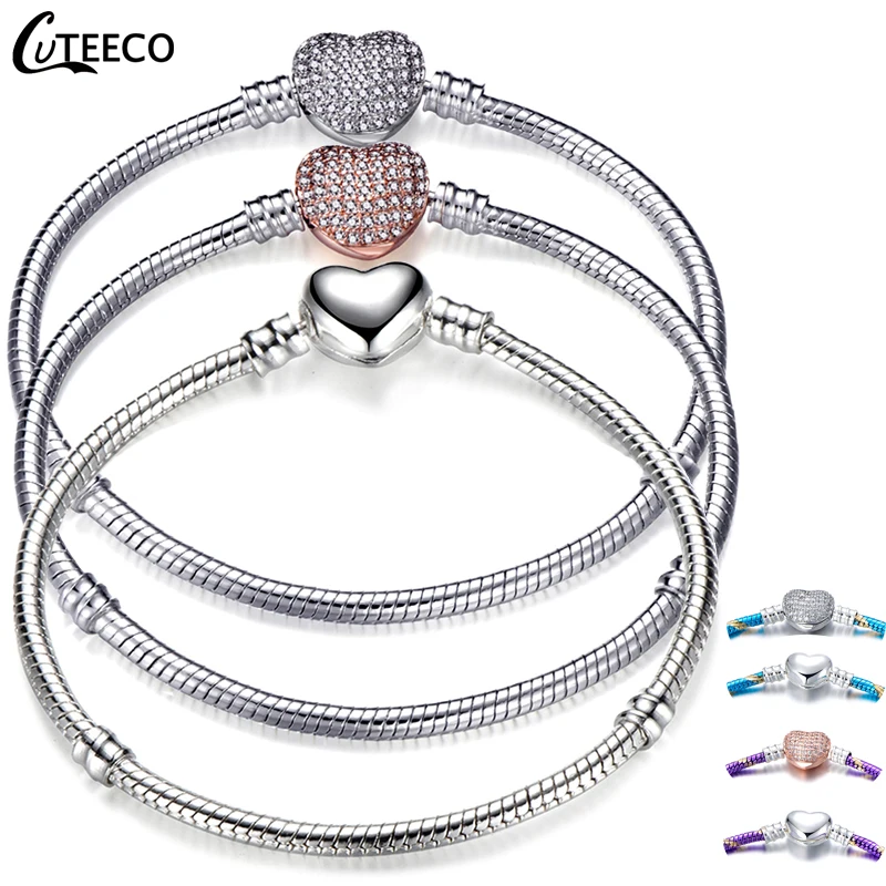 

CUTEECO 2019 New Heart Shape Silver Color Charms Bracelets For Women 17CM-21CM Brand Bracelet Jewelry