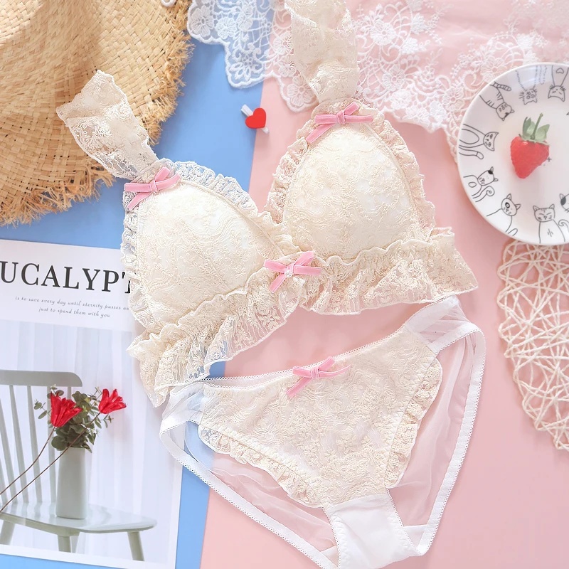 Комплект нижнего белья в стиле Лолита для девочек подростков кружевной комплект