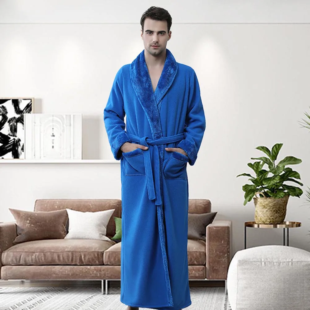 

Casual Mens Bathrobes Flannel Robe V Neck Long Sleeve Couple Men Woman Robe Plush Shawl Kimono Warm Male Bathrobe Coat