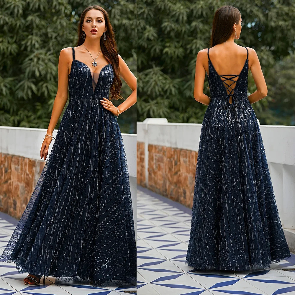 

2021 New Summer Women Sexy V Neck Formal Evening Party Dresses Lady Elegant Slim Backless Prom Robe Fashion Vestido