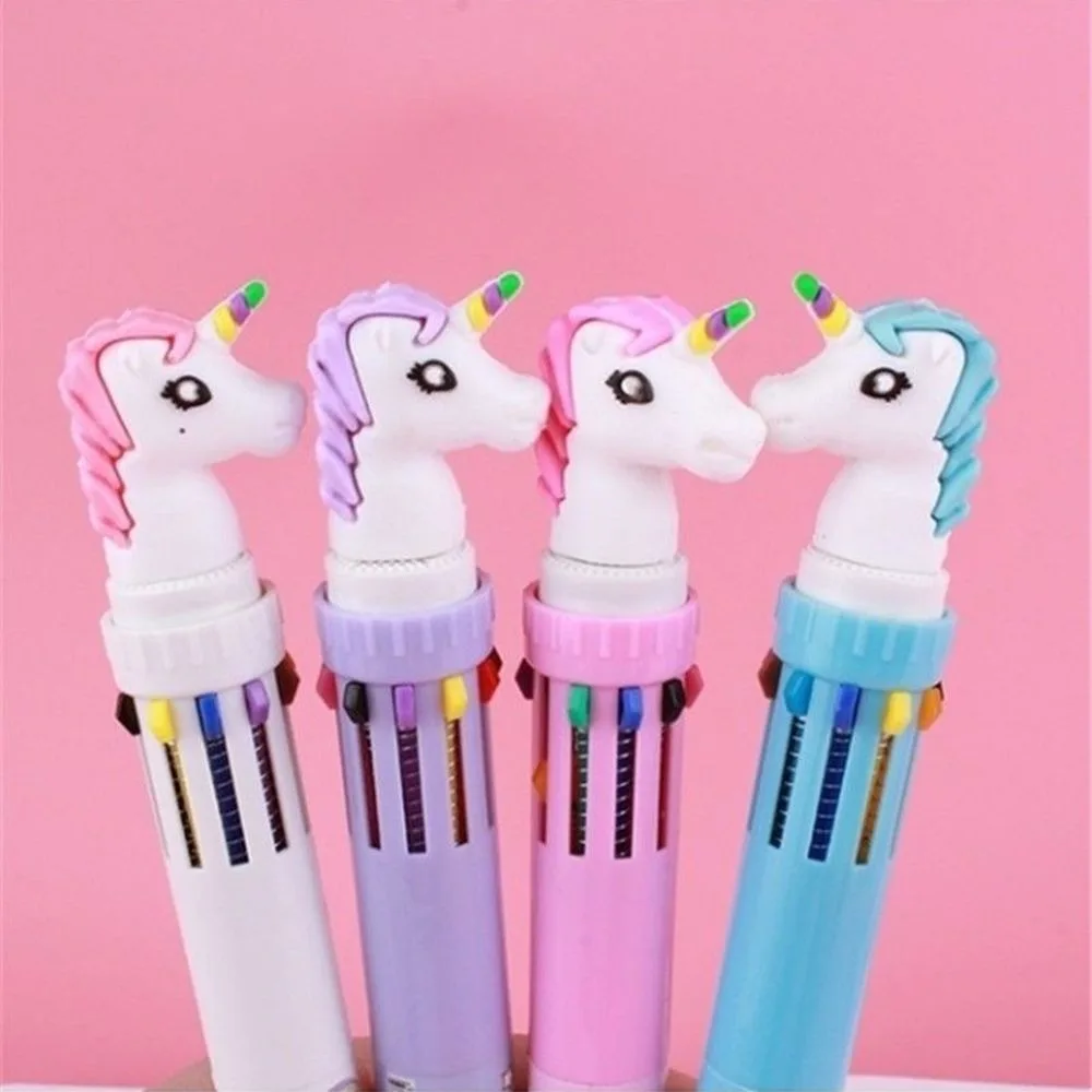 1pc random Мультяшная шариковая ручка с рисунком единорога Kawaii кремнезема Радуга 2 цвета чернила шариковые ручки для письма детям студентам подарок креативные канцелярские принадлежности - Цвет: 1pc random