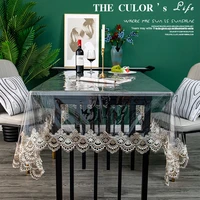 hot elegant pvc soft glass table cloth waterproof oil proof transparent table mat tea crystal tablecloth soft cover cloth lace