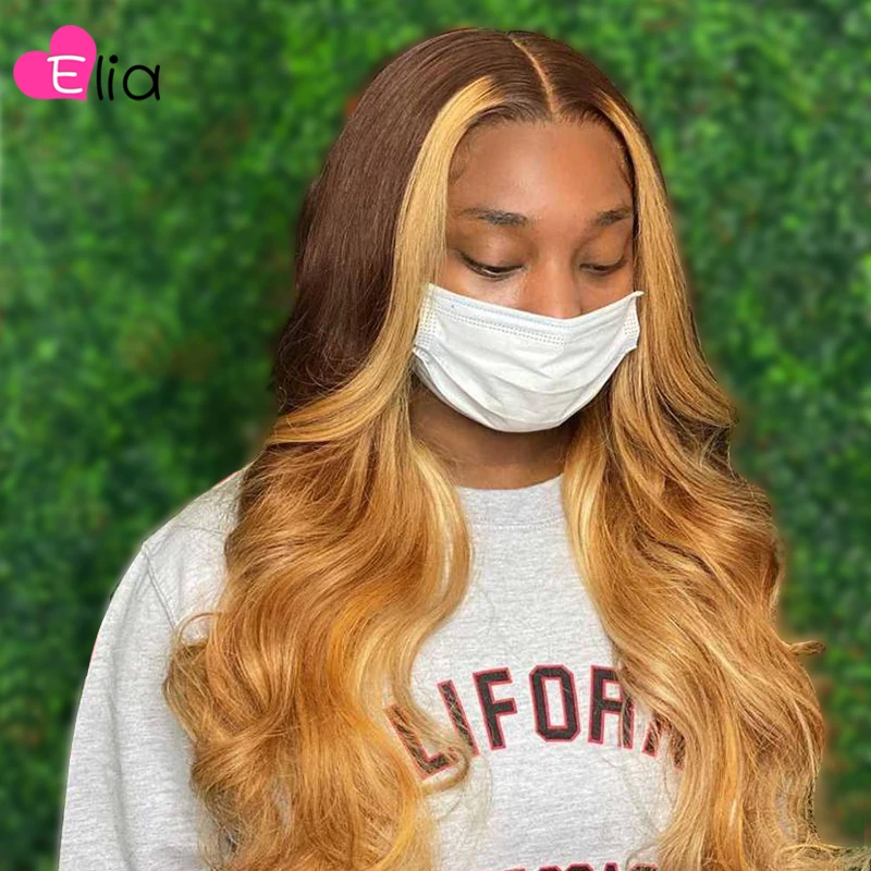

Elia Ombre 27 Colored Lace Frontal Wig Body Wave Brazilian Human Hair Deep Part Pre Plucked With Baby Hair For Black Women
