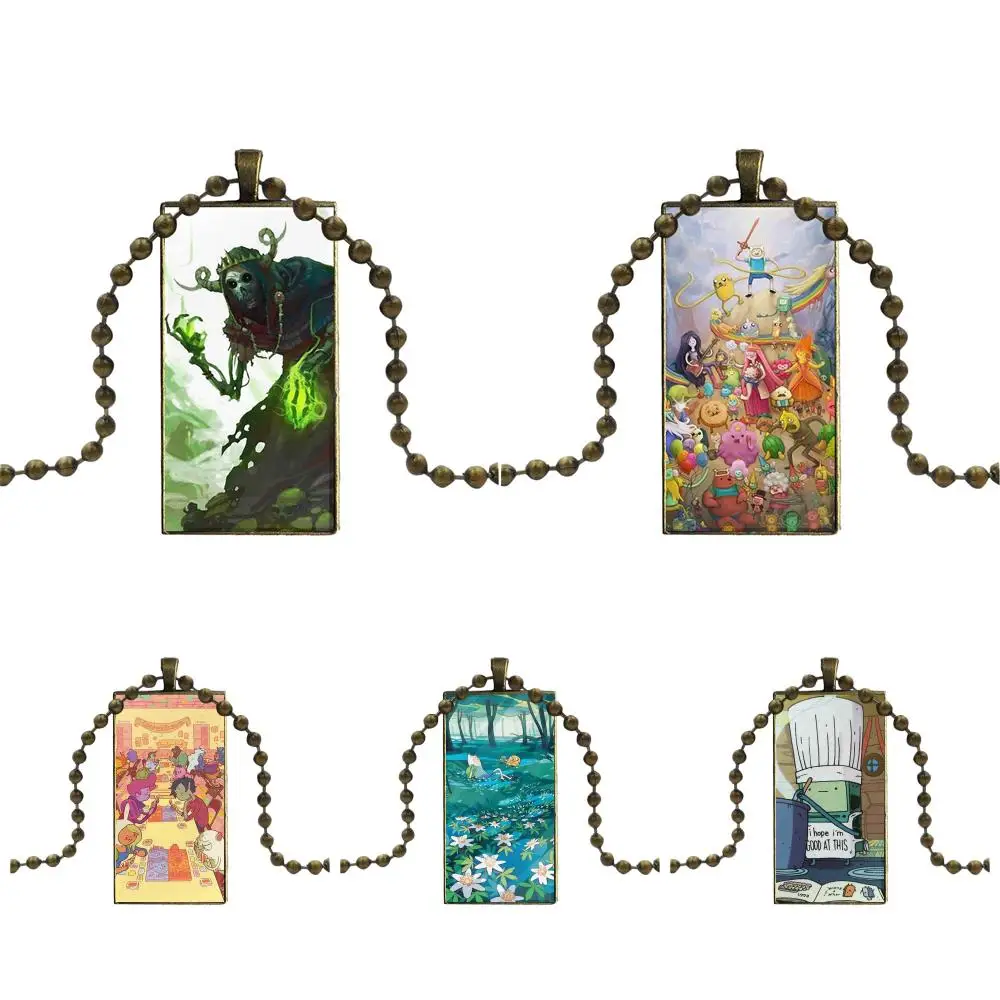 Стеклянное колье с кабошоном прямоугольное ожерелье бронзовое ювелирное