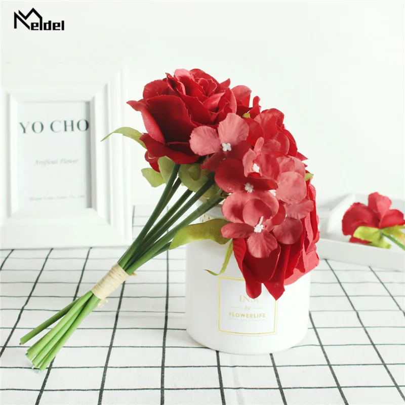 Meldel искусственный букет невесты розы шелковые гортензии Искусственные цветы