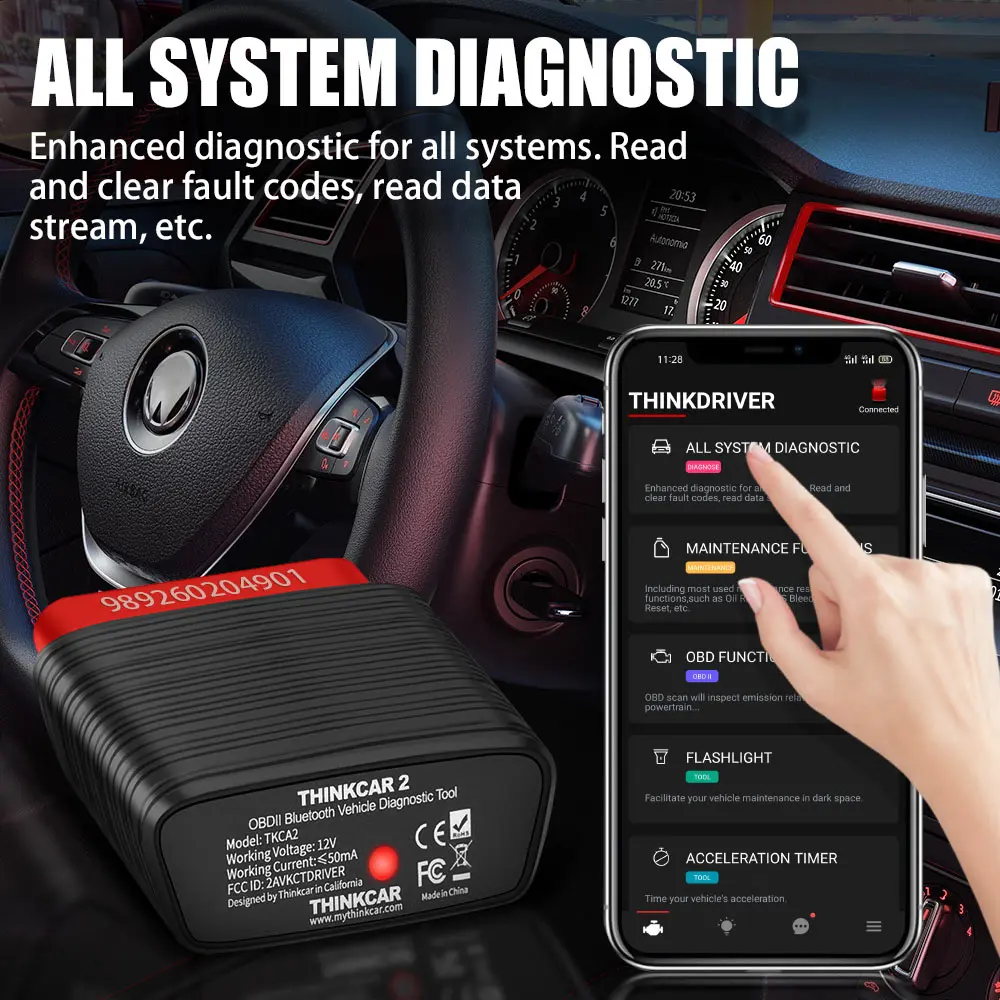 Инструмент для диагностики автомобиля ThinkCar 2 Full System OBD2 сканер iOS и Android с SRS TPMS EPB AFS