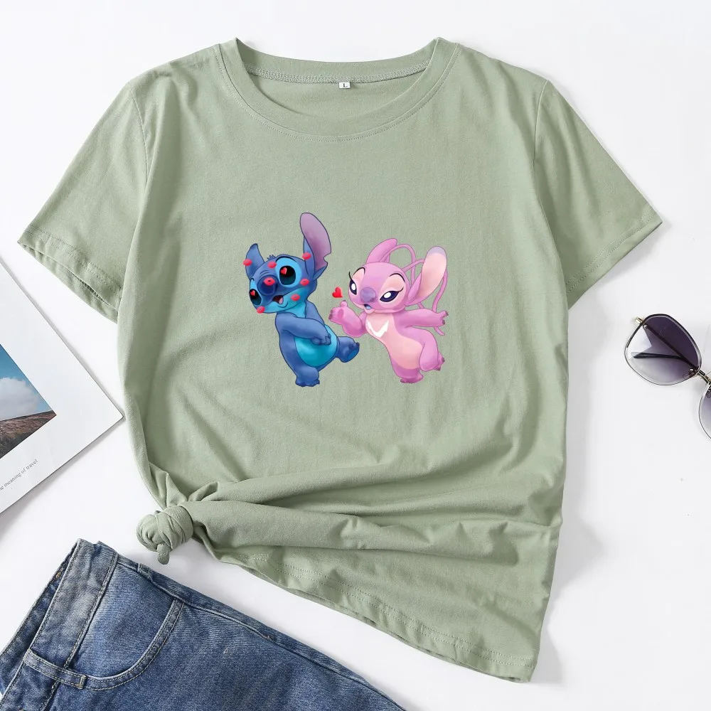 

Disney 2021 new stitch Angel little monster t-shirt Students' Simple Cartoon Couple Short Sleeve za T shirt