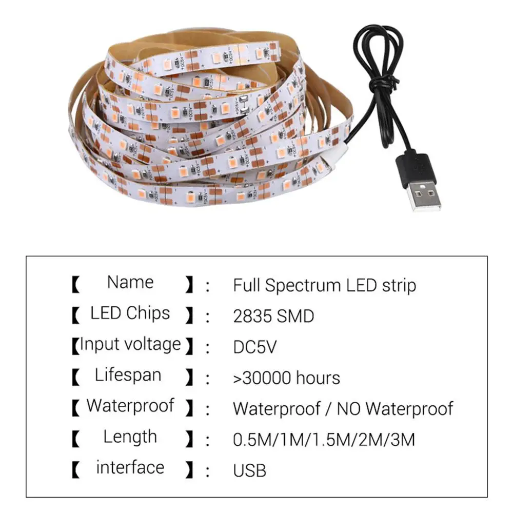 

LED Grow Light Strip Full Spectrum Waterproof Grow Light 60 LEDs/meter for Indoor Plants Indoor Decorative Tape 0.5M-3M Light