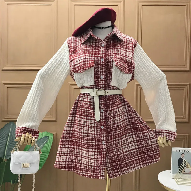 

Женские рубашки в стиле ретро, свободная вязаная клетчатая рубашка в западном стиле с прострочкой, женская модная одежда, 2023