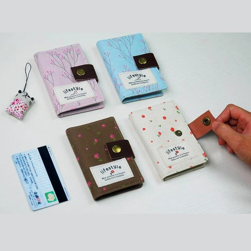 

20 Slots Canvas Card Holder For Women Girls Floral Credit Card Member Business Card Wallets Lady Card Case Porte Carte Bancaire