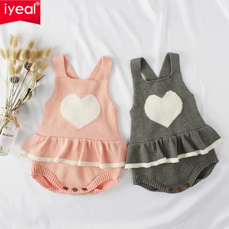 

IYEAL New Spring Girl Bodysuit Love Pattern Princess Baby Girls Sleeveless Sweater Jumpsuit Children Cute Style Clothes