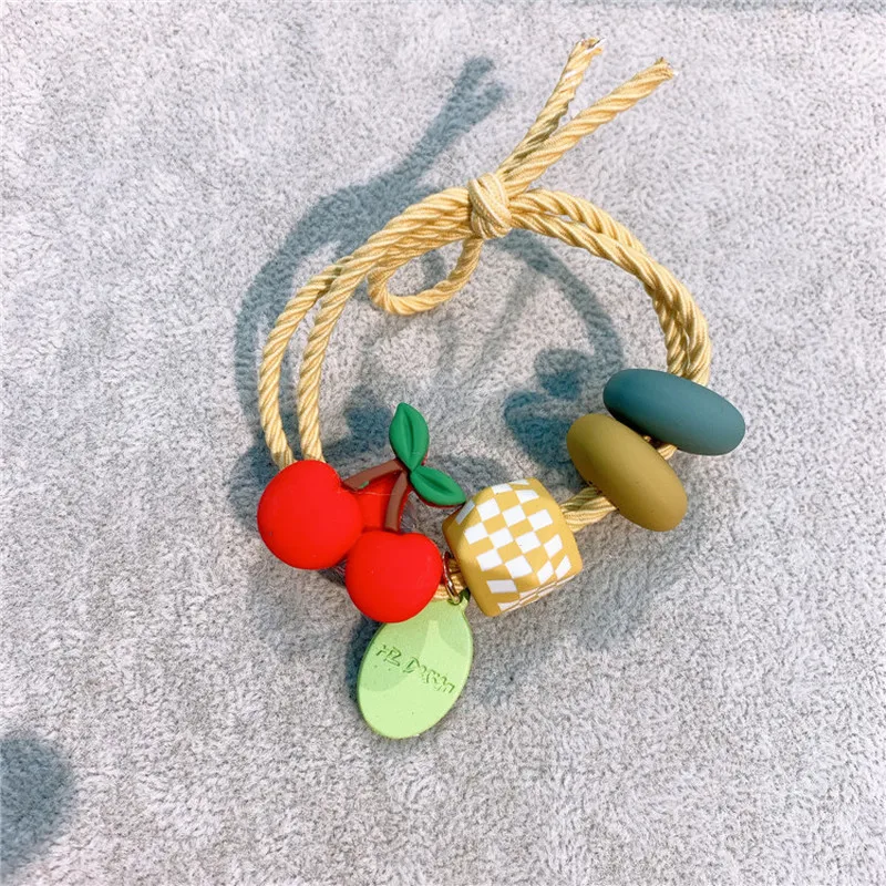 

Korean Sweet Girl Fashion Ponytail Hair Accessories Children Simple Cute Radish Strawberry Cherry Fruit Rubber Band Hair Rope