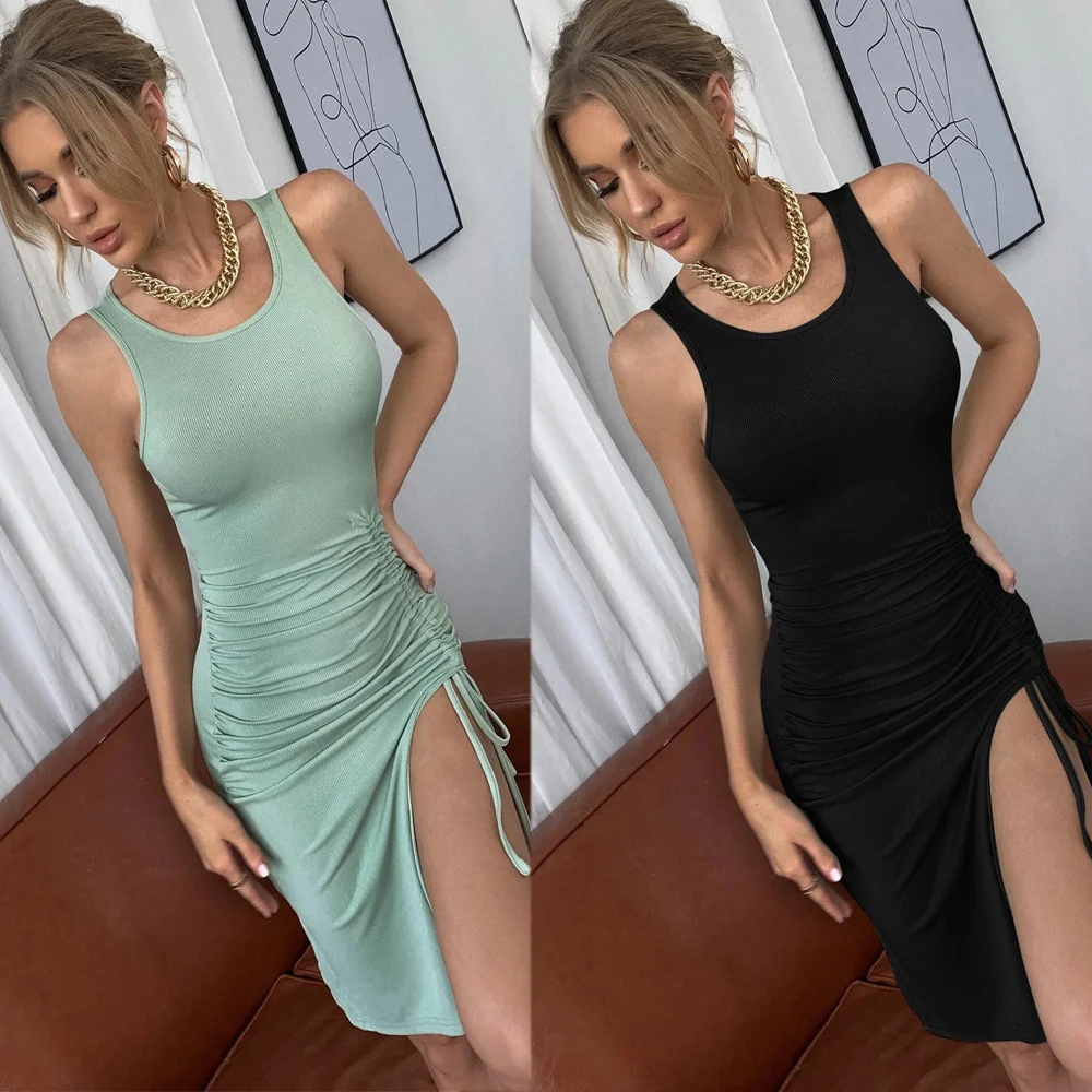 

Women's Sexy Mini Dress 2021 Mint Green Slim Split Sexy Knitting Skirt