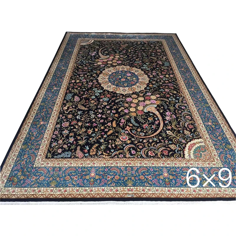 

Persian Carpet Living Room ，Hand Knotted Sun Flowers Blue Bedroom Carpet，Large Area rug for Lliving Room 6x9 Foot