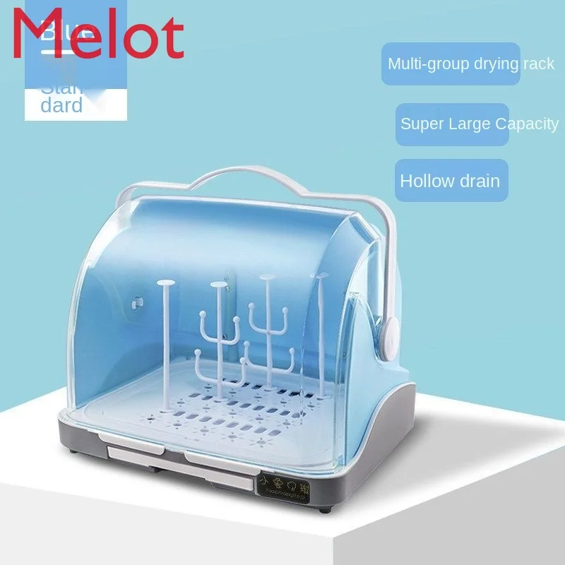 

Modern Baby Bottle Storage Box Baby Tableware UV Disinfection Draining Rack Dustproof with Cover Portable Large Storage Box